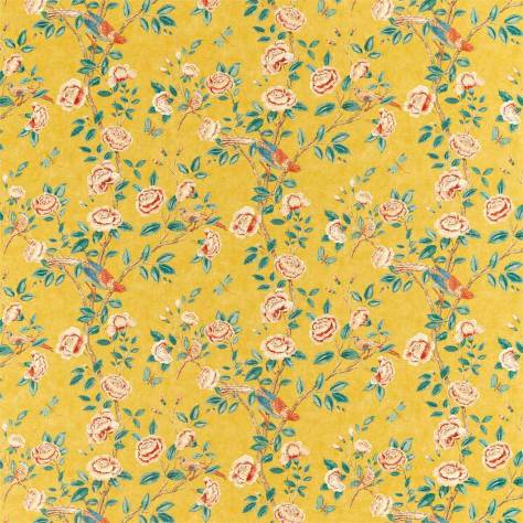 Sanderson Caspian Prints and Embroideries Andhara Fabric - Saffron / Teal - DCEF226633 - Image 1