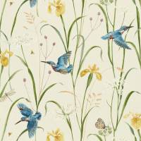 Kingfisher and Iris Fabric - Azure / Linen