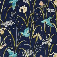 Kingfisher and Iris Fabric - Navy / Teal