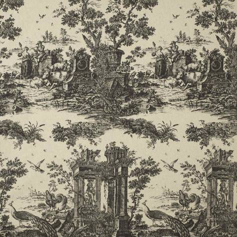 Casadeco Fontainebleau Fabrics Paon Reina Lin Fabric - Noir - 81779103