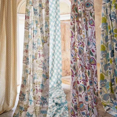 Clarke & Clarke Oriental Garden Fabrics Bhutan Fabric - Denim - F1287/02