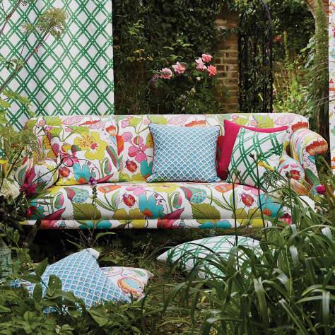 Clarke & Clarke Oriental Garden Fabrics Lotus Fabric - Chartreuse/Charcoal - F1289/02