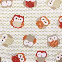 Owls Fabric - Red/Orange