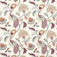 Jaipur Peacock Fabric - Slate/Red