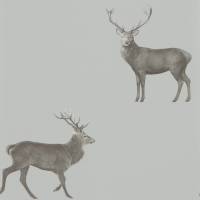 Evesham Deer Wallpaper - Silver Grey