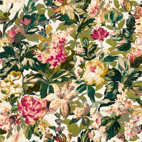 Clarke & Clarke Marianne Wallpapers Lilum Wallpaper - Olive/Raspberry - W0158/03
