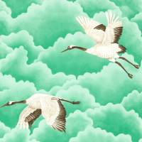 Cranes in Flight Wallpaper - Emerald
